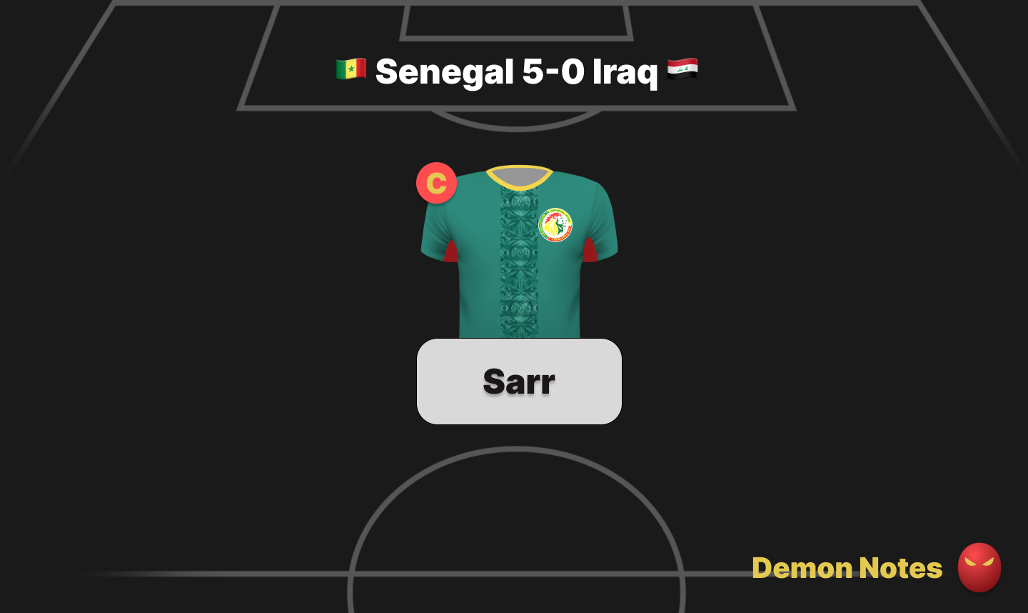 World Cup Fantasy Demon Notes Senegal Iraq guide card